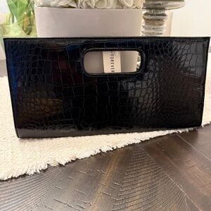 Black Croc-Embossed Patent Rectangle Clutch